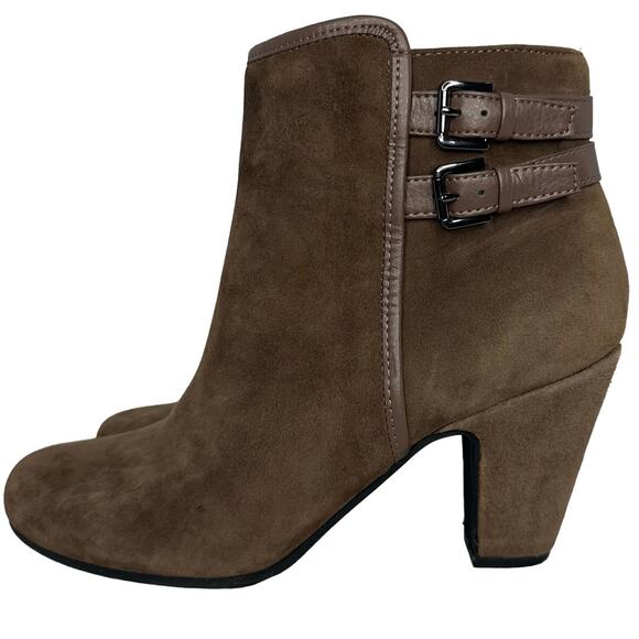 Sofft Brown Leather Ankle Boots Suede Womens 8.5 Boho Chic Fall Heeled Booties - Picture 4 of 9